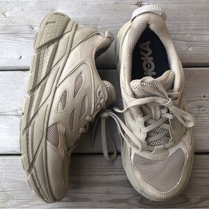 Women's 7 Hoka One One U Clifton L Leather Tan Runners Running Shoes Sneakers